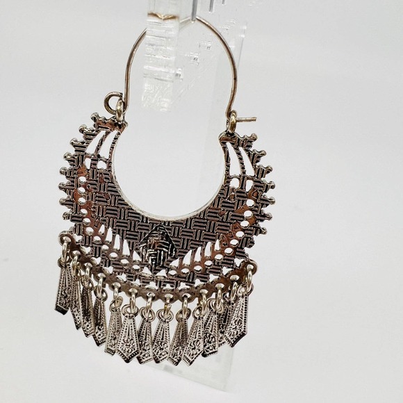 Southwest Style Hoop Earrings silver Tone Faux Turquoise - Picture 4 of 6